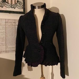 DEPT B.V. Dark Navy jacket with subtle shimmer & ruffles.